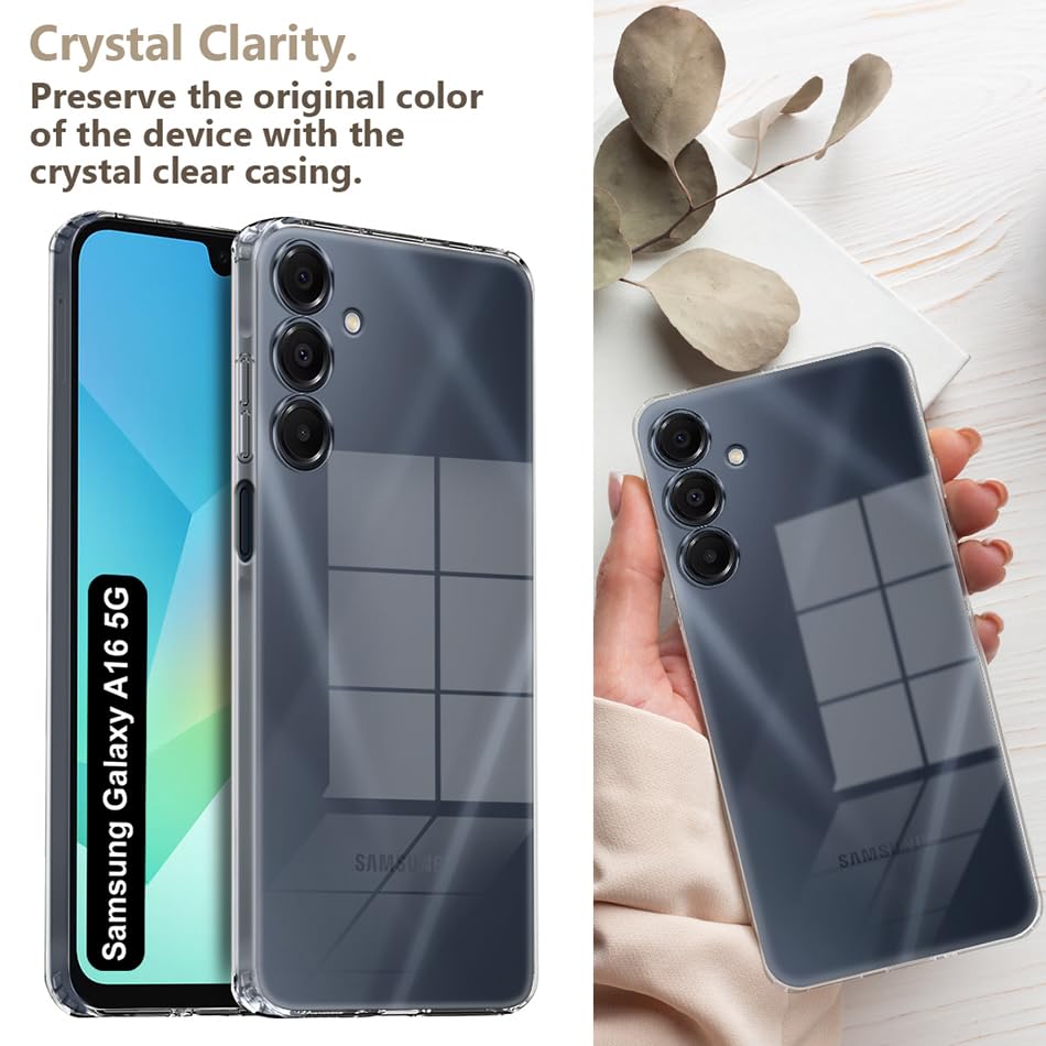Image of Fashionury Crystal Clear Case for Samsung Galaxy A16 5G | Yellowing Resistance | Transparent TPU Silicone | Raised Camera Lips | Slim Transparent Cover