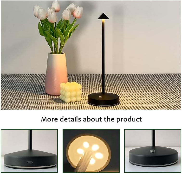 Cordless Table Lamps,Rechargeable Led Touch Bar Lamp, Portable Battery Desk Lamp,2 Level Brightness Dimmable Night Light,Minimalist Design, for Living Room/Restaurant/Couple Dinner/(Black) - Image 2