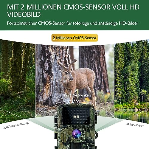 HAZA Wildkamera,58MP Full HD mit 32G Speicherkarte Bewegungsmelder Nachtsicht 2-Millionen...