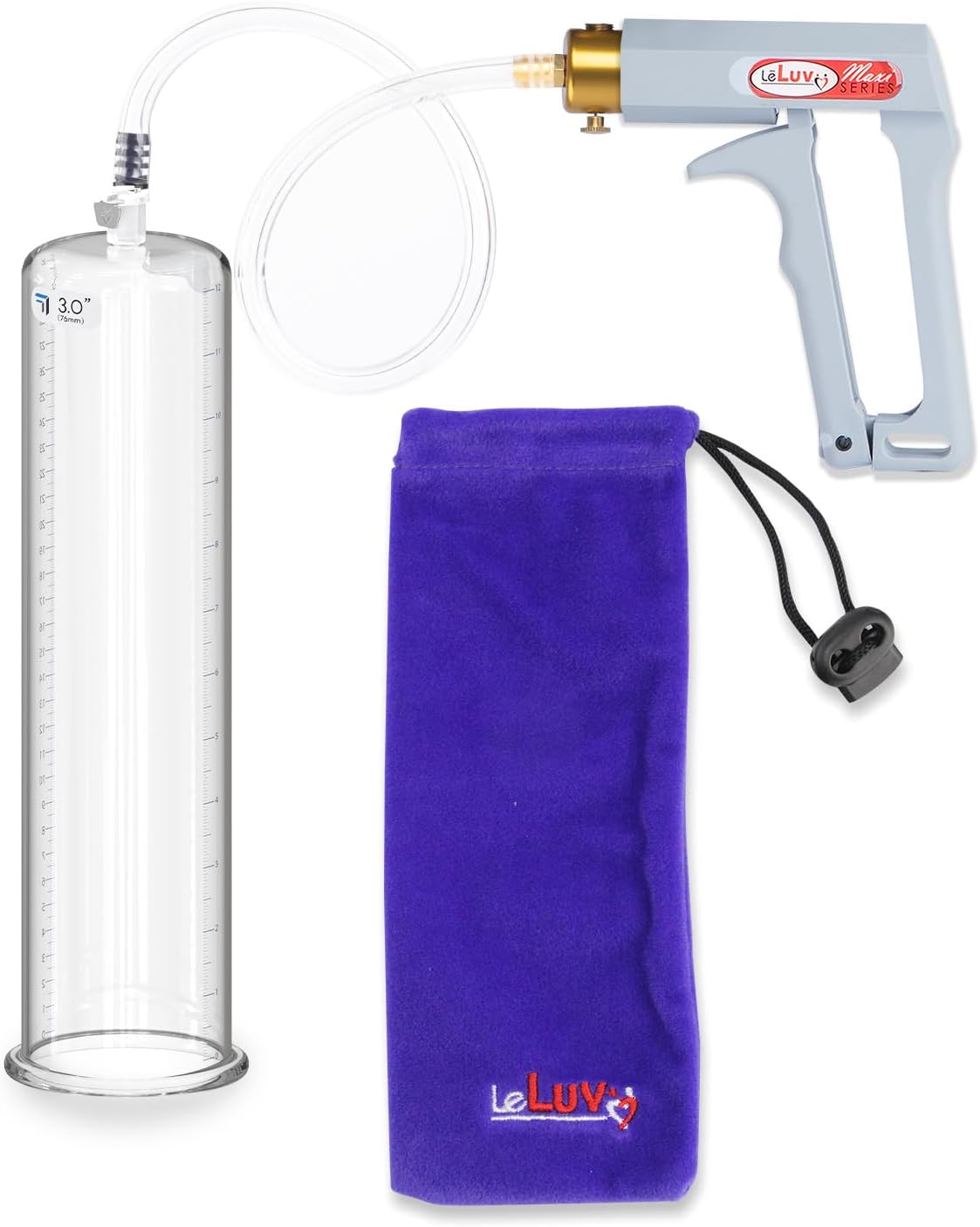 LeLuv Penis Pump Maxi Grey Handle with Clear Hose - 12" Length x 3" Diameter Round Flange Cylinder