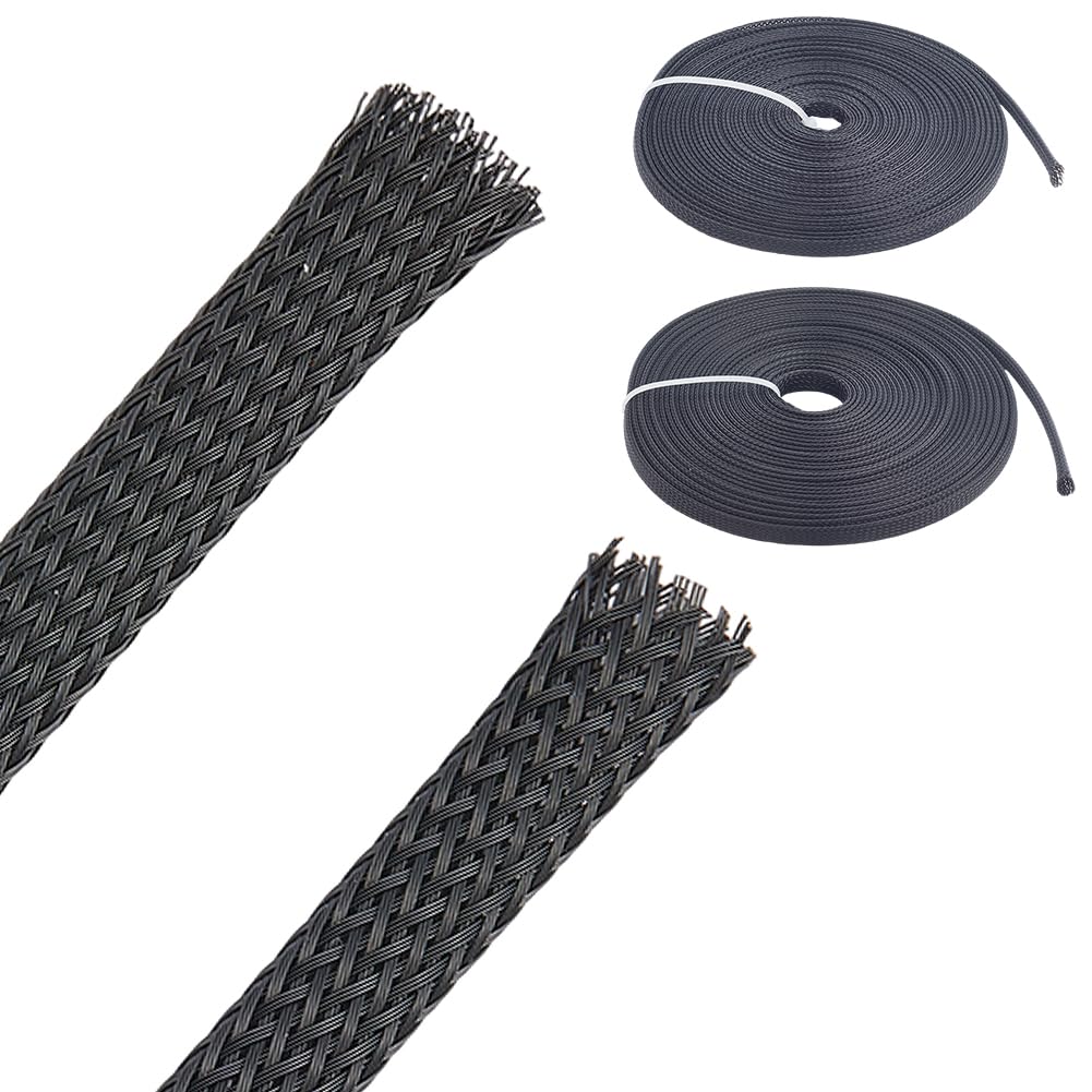 CALFOVERA 20m 2 Sizes PE Cable Protectors Expandable Braided Sleeving Tubing Flexible Wire Mesh Sleeve Loom Black Wiring Harness Cord Wrap Cover