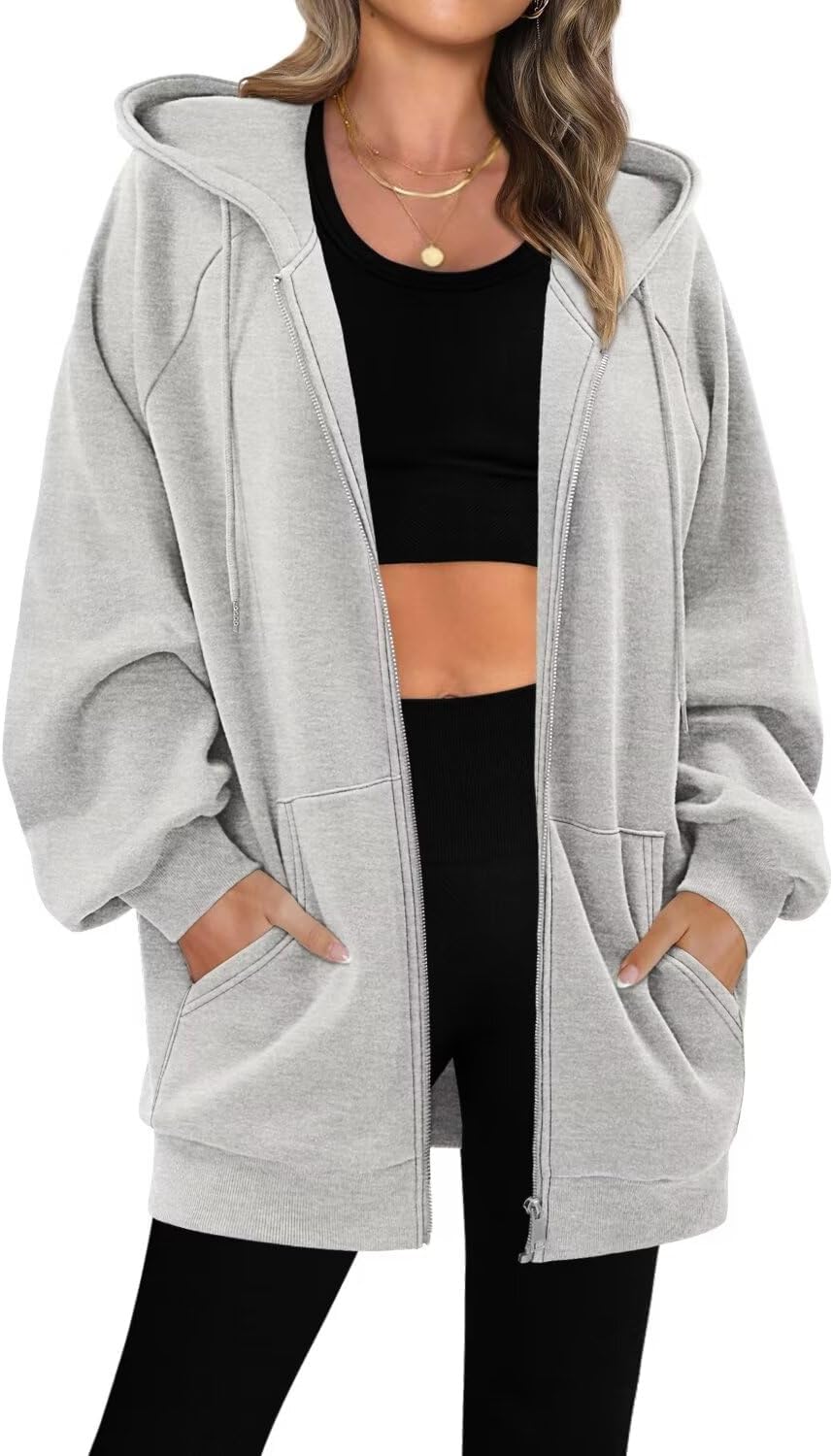 StunShow Women's Zip Up Hoodies Oversized Fleece Long Sleeve Sweatshirts Casual Fall Jacket Coat with Pocket(S-3XL)