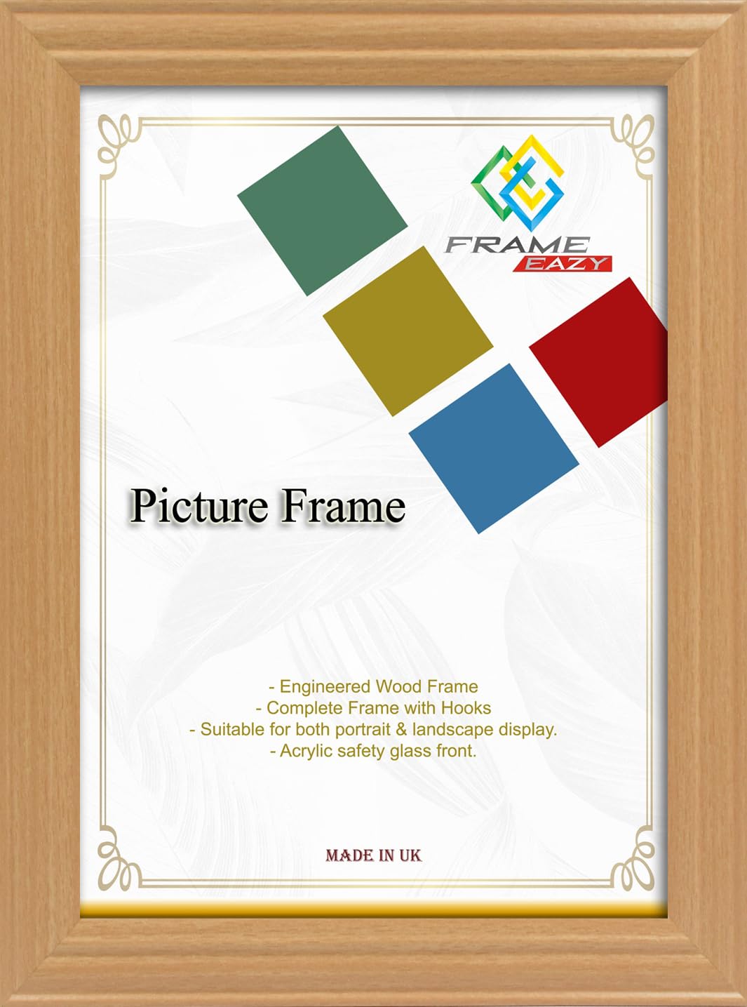 FRAME EAZY 19 x 13 inch Beech Photo Frame In Multiple Sizes & Colours - Antique Style Frame With Safe Perspex Front & Wall Mounting - Beech 19" x 13" (48.3 x 33.0 cm) Picture Frame