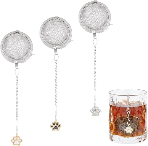 Miniatura 7 de UNICRAFTALE Juego de 4 coladores de té de malla de acero inoxidable 304 con colgantes de esmalte de aleación, juego de colador de té redondo con