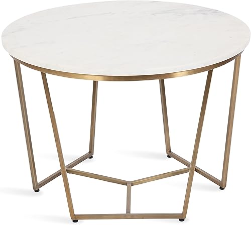 Miniatura 10 de Kate and Laurel Solvay - Mesa auxiliar redonda de mediados de siglo para sala de estar con base geométrica y diseño de materiales mixtos, 26 x 26 x