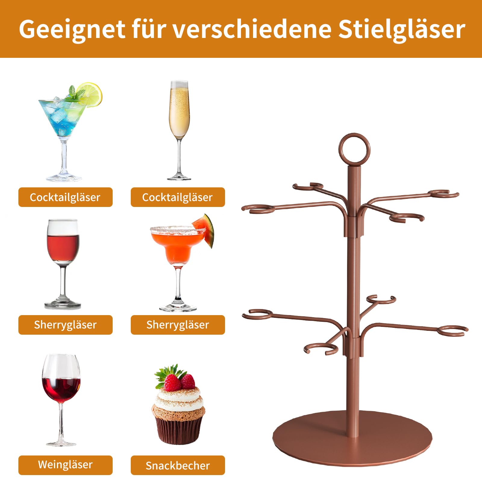 TJ.MOREE Drinks Tower per 8 bicchieri - Aperol Tree, albero porta cocktail - regalo di compleanno per donne, regalo Aperol, aperitivo Sarti Rosa, supporto per albero cocktail, torre champagne