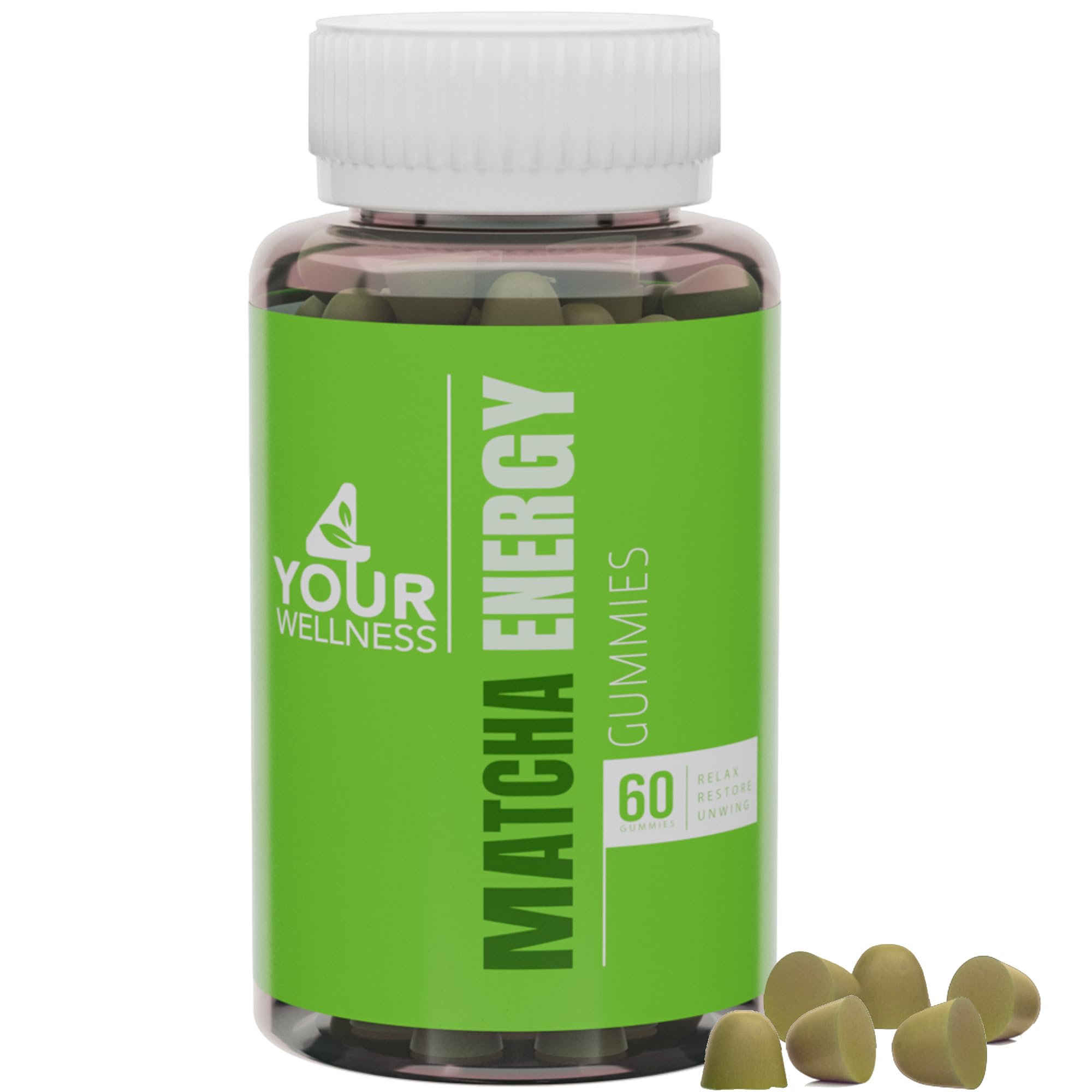 Matcha Organic Green Tea Energy Gummies, Vitamin B12, Vitamin B3, and Antioxidant CoQ10 for Natural Energy Boost, Vegan, Gluten-Free, Non-GMO and Kosher (60 Count (Pack of 1), Matcha)