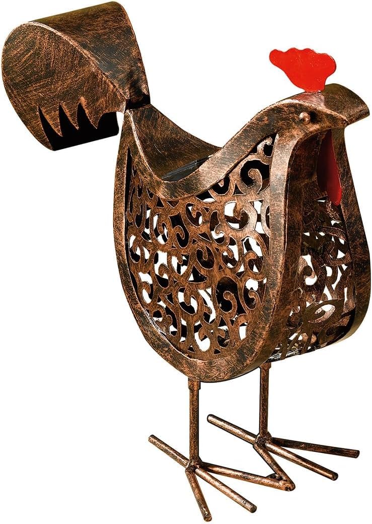Garden Mile Lot de 2 sculptures d'animaux de jardin en métal effet bronze avec lumières LED à effet silhouette alimentées par énergie solaire Sculptures de poules pour jardin extérieur Résistantes à