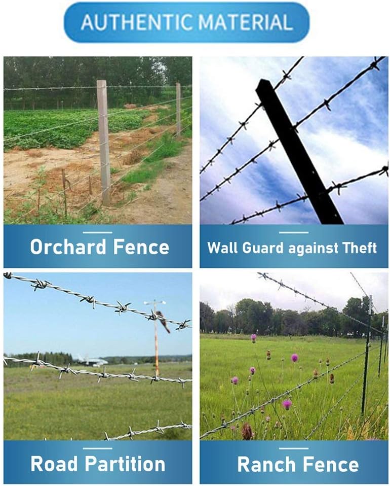 Barbed Wire, Stainless Steel 4 Point Barbed Wire Fence Perfect for Fences,Garden, Barb Craft Wire(10m)
