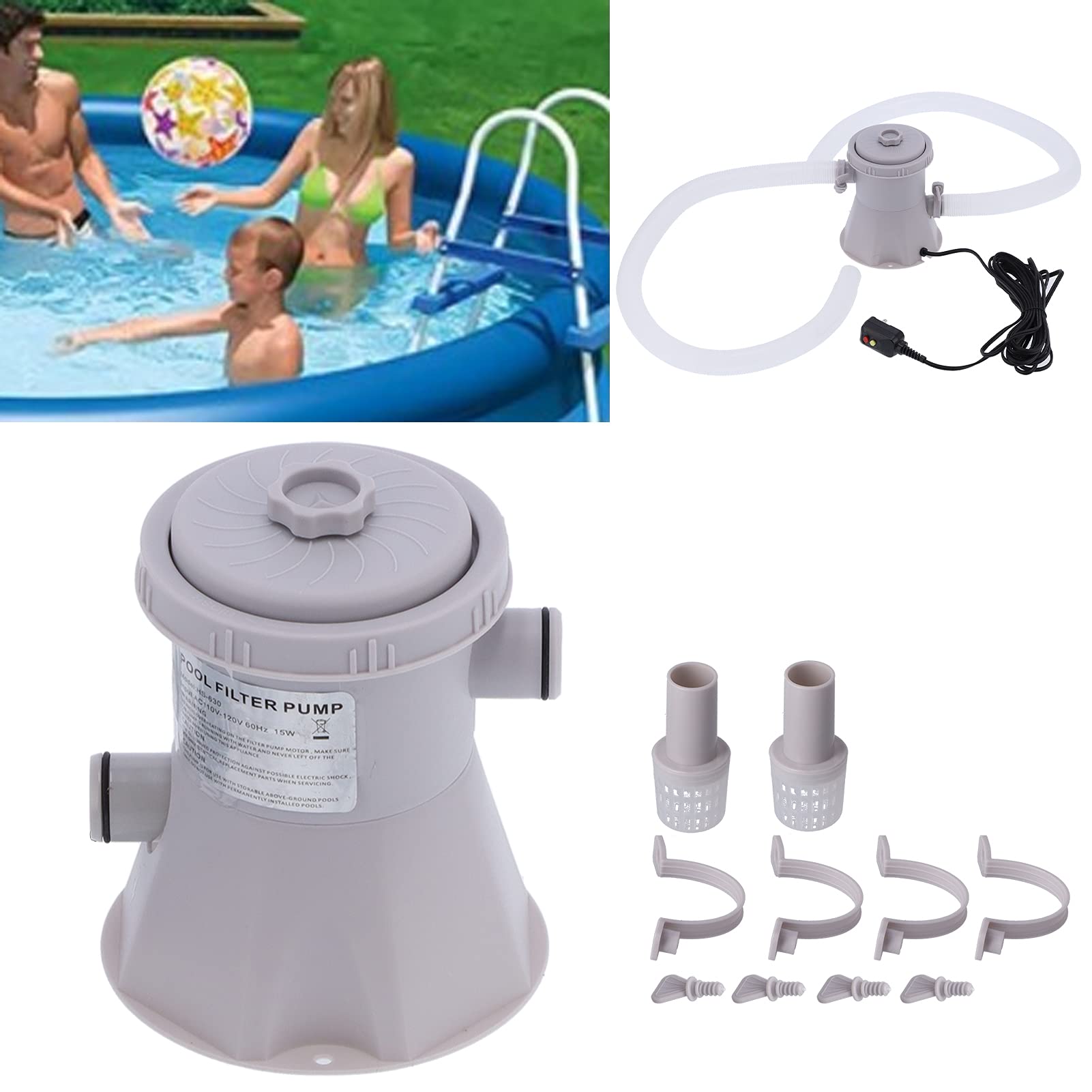 KUIKUI Pool Filter Pump with GFCI - Keep Your Above Ground Pool Clean and Hygienic with 300GPH Pump Flow Rate