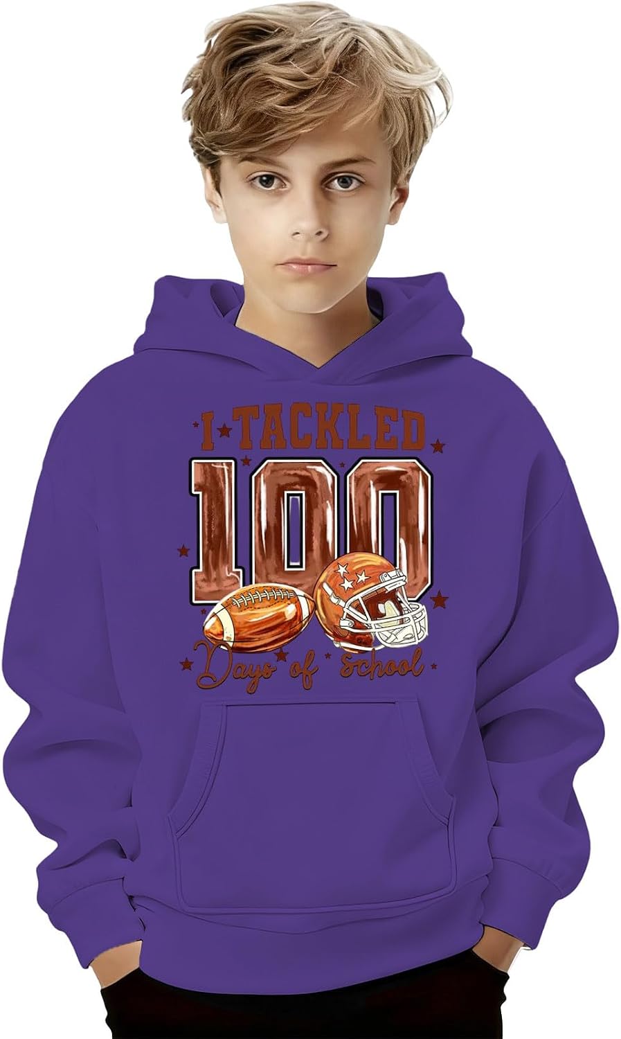 100 Days of School Hoodie for Kids Boys Letter Graphic Print Long Sleeve Sweatshirt Preppy Back to School Sweatshirts
