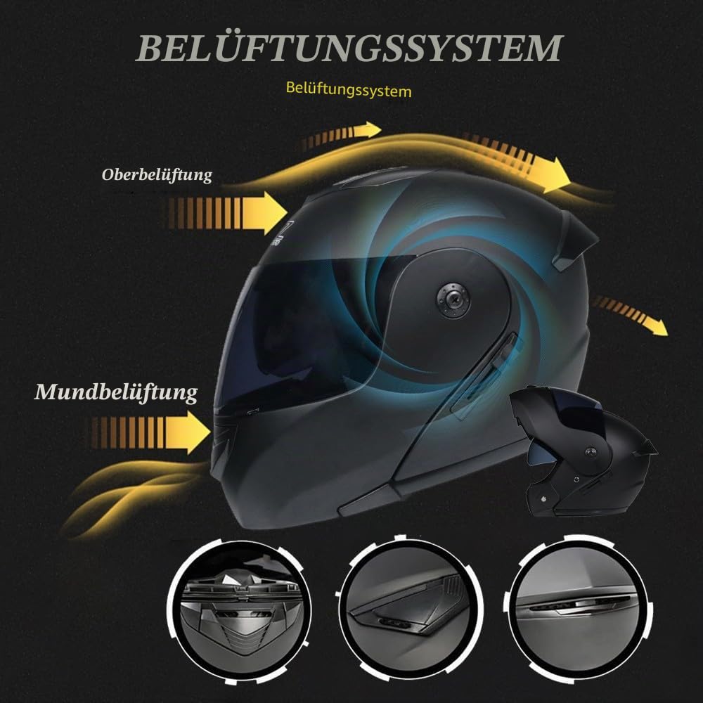 Motorradhelm Klapphelm Mit Bluetooth, Motorrad Bluetooth Modularer Helm ECE Zertifizierter, Integralhelm mit Doppelvisier, für Automatische Antwort Helm Herren Damen (21.6-24.4in)