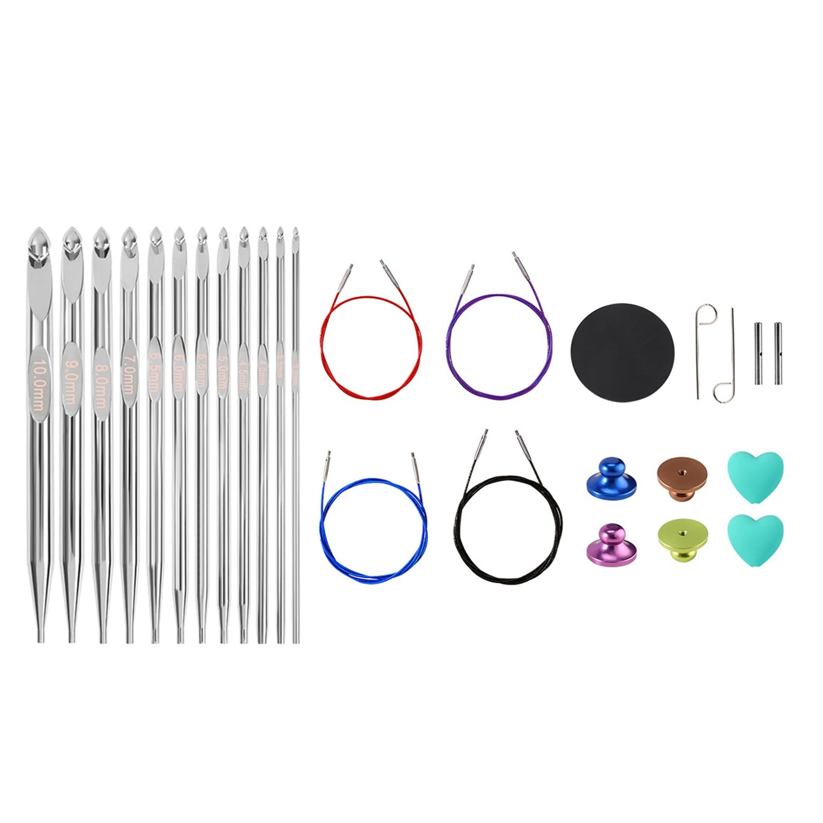 Austauschbares Garn Bastelwerkzeug Set mit 12 Metall Häkelnadeln, 4 abnehmbaren Kabeln und Tasche für die Handarbeit zu Hause, Häkelnadeln, abnehmbare Kabel, Metall Aufbewahrungstasche, Garn