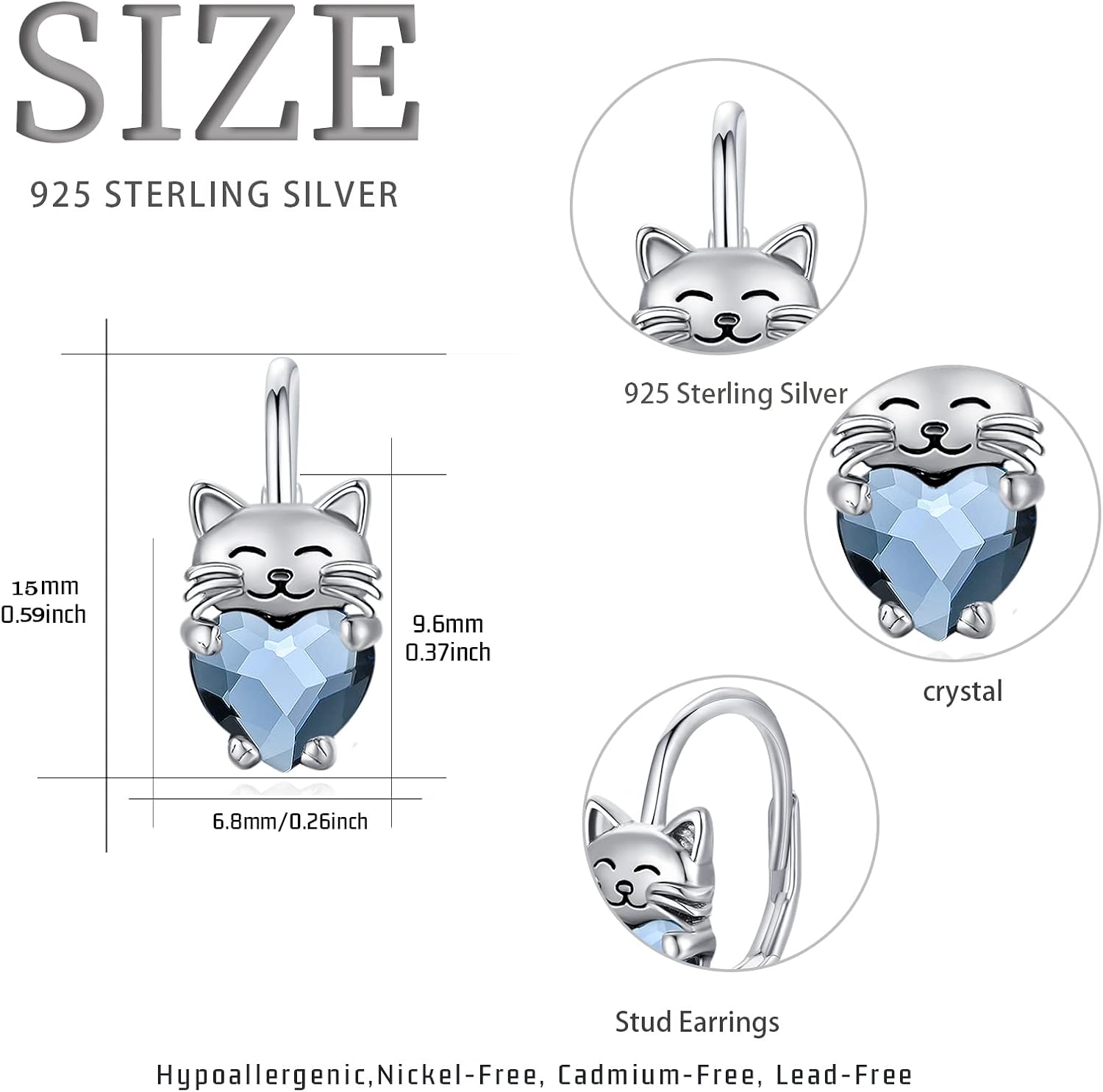 925 Sterling Silver Cat Earrings Cute Animal Kitten Stud Earrings cat Jewelry Gifts for Women Girls Hypoallergenic Earrings for Sensitive Ears - Image 2