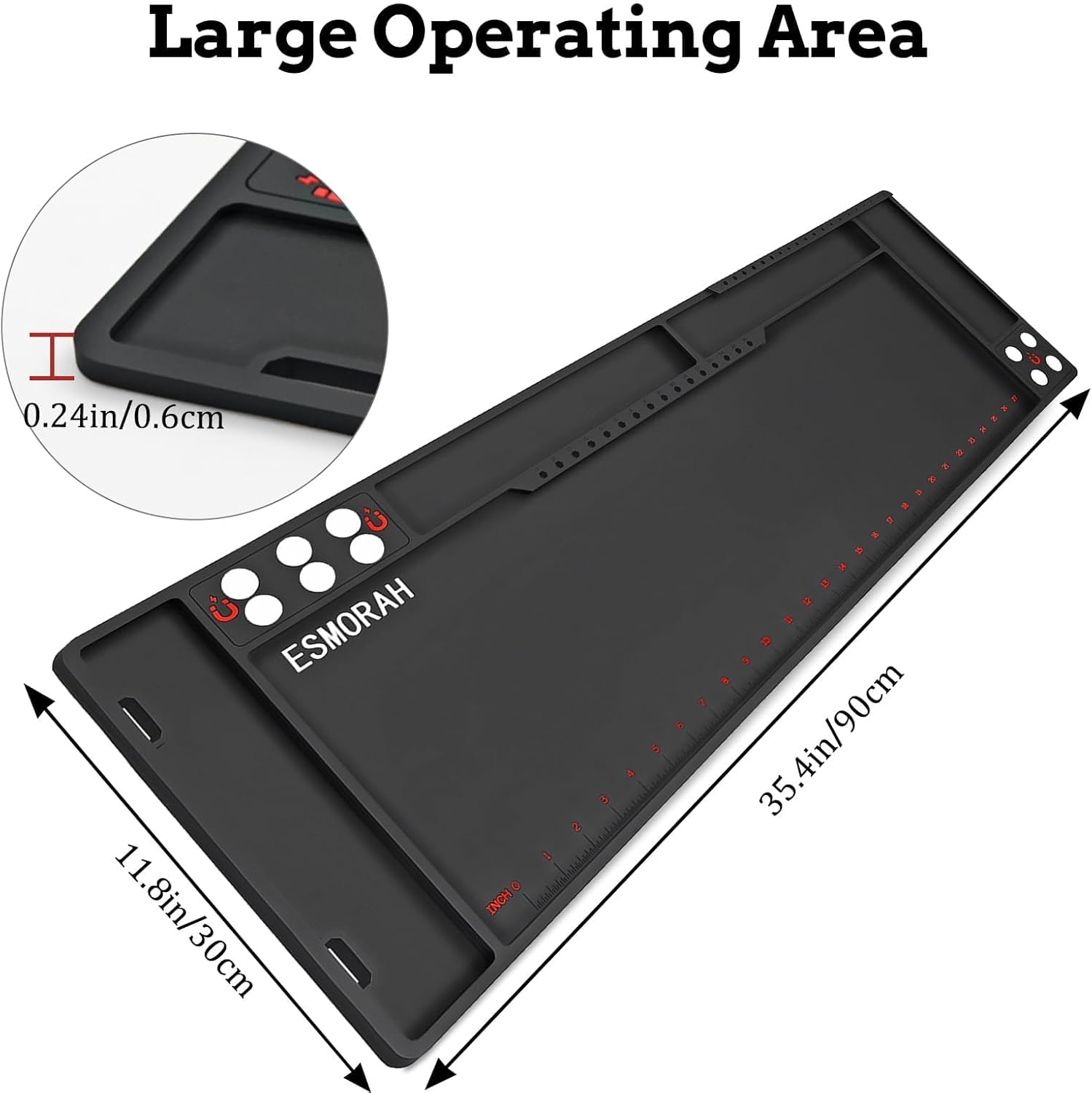 Esmorah Rifle Shotgun Long Cleaning Mat with Built-in Ruler, Large 36"x12" Magnetic Anti-Slip Rubberized Pistol Maintenance Pad with Organizer Parts Tray, Protects Work Surface from Solvents and Oils