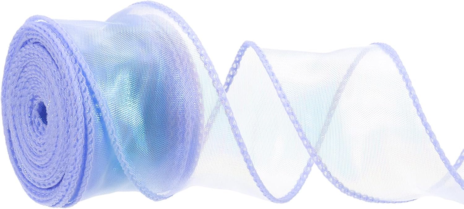 PATIKIL Iridescent Organza Ribbon 1-1/2 Inch x 10 Yard, Sheer Wired Shimmer Chiffon Ribbons Sparkly Fishtail Yarn Gift Ribbons for Gift Wrapping Floral Bouquet, Purple