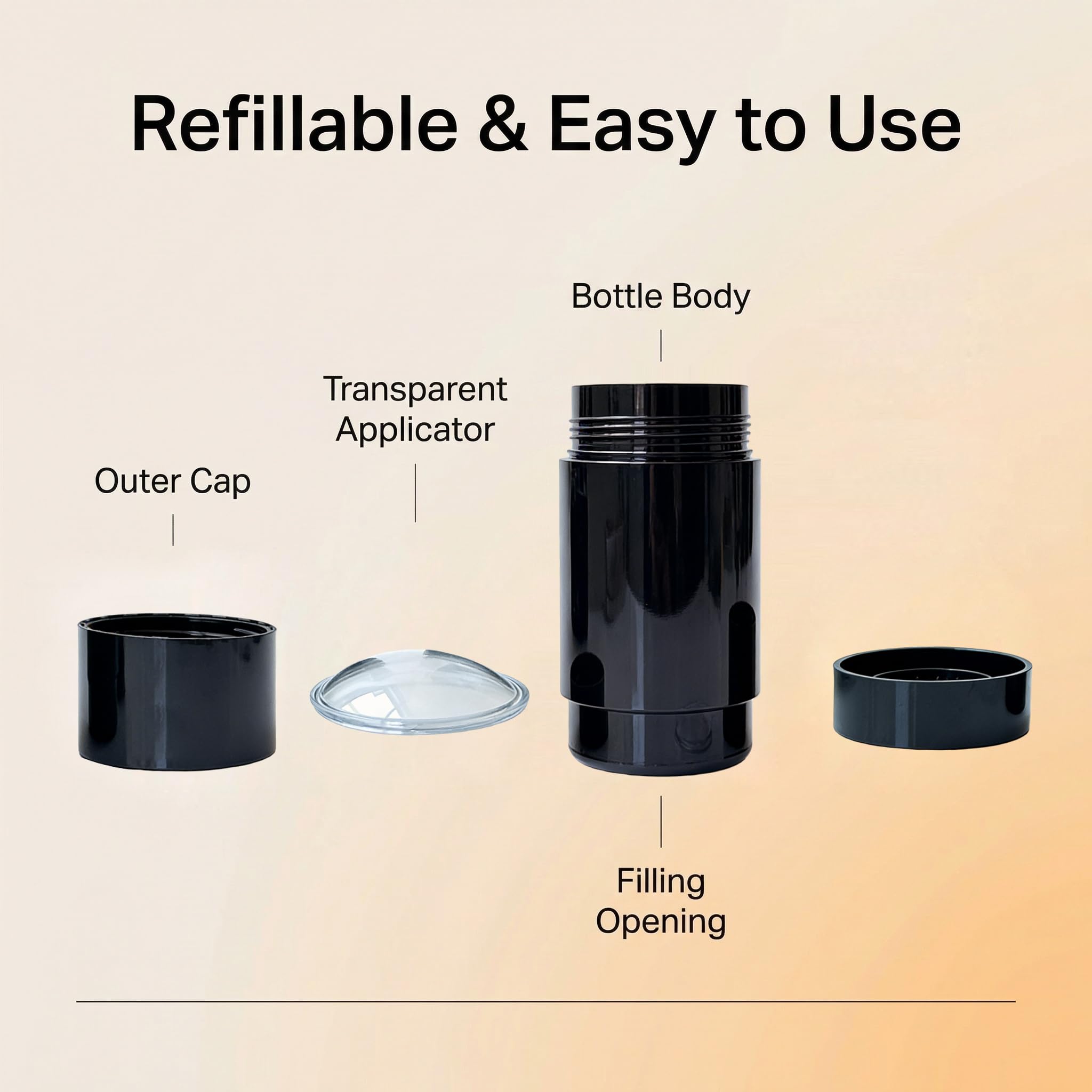 VASANA 3 recipientes de desodorante redondos vacíos, botellas recargables, tubos de bálsamo labial 30 g, cosméticos, protector solar