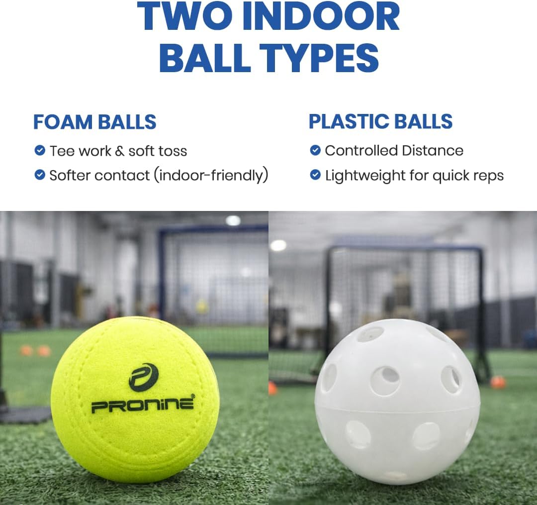 ProNine Sports Indoor Baseball Training Balls Set – 6 Plastic Training Balls & 6 Foam Baseballs – Practice Equipment for Hitting, Fielding & Hand Eye Coordination Drills for Players & Coaches