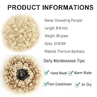 Vista 3 de THEMIS HAIR Extensiones de cabello de cola de caballo afro con cordón y clip, cabello natural, moño rubio, extensiones de cabello corto y rizado 613#