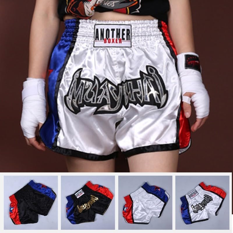 Pantalones Cortos de Muay Thai, Unisex, Artes Marciales, Kickboxing, Lucha, Para Entusiastas del MMA (3XL, Blanco)