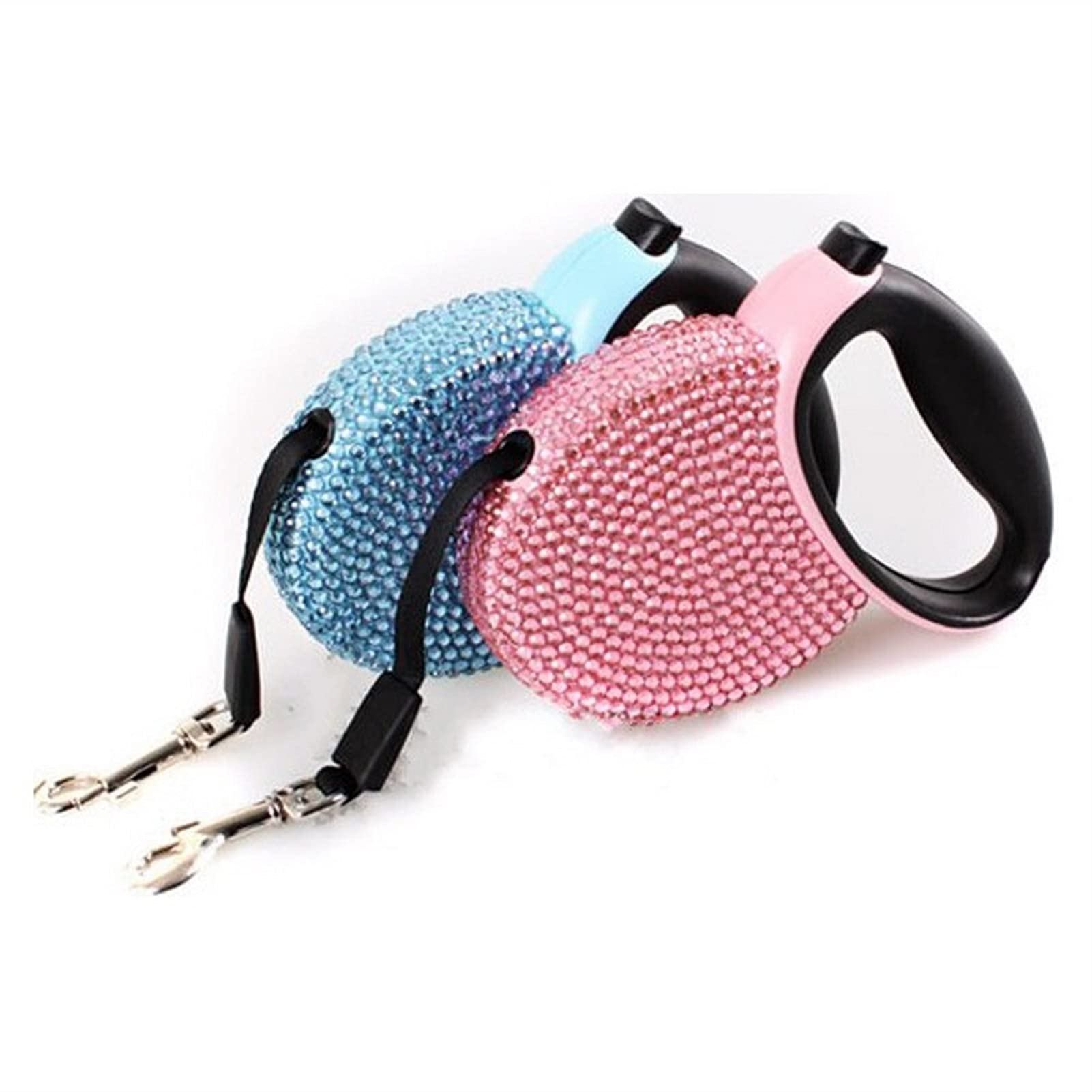 Laisse rétractable pour chien - Avec strass - Bleu et rose - 3 m - Couleur : bleu - Taille : 3 m
