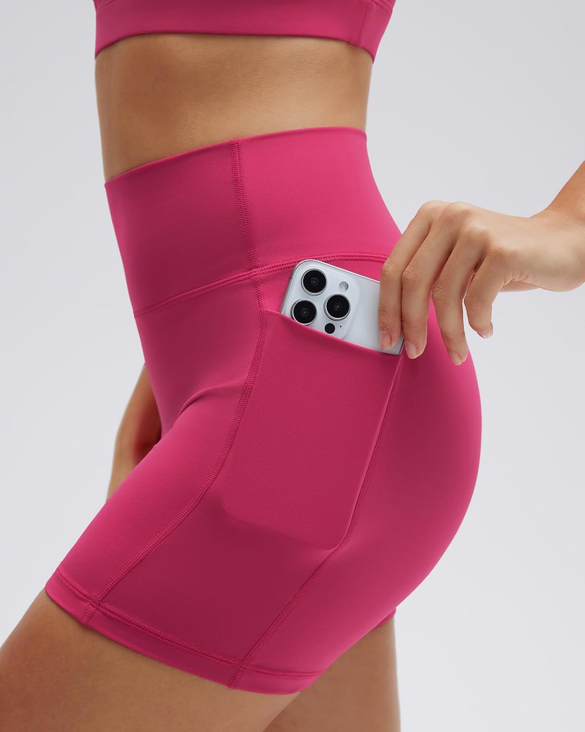 SUUKSESS Womens Workout Set Crew Neck Strappy Sports Bra Tank High Waist Tummy Control Bike Short Outfit - Image 5