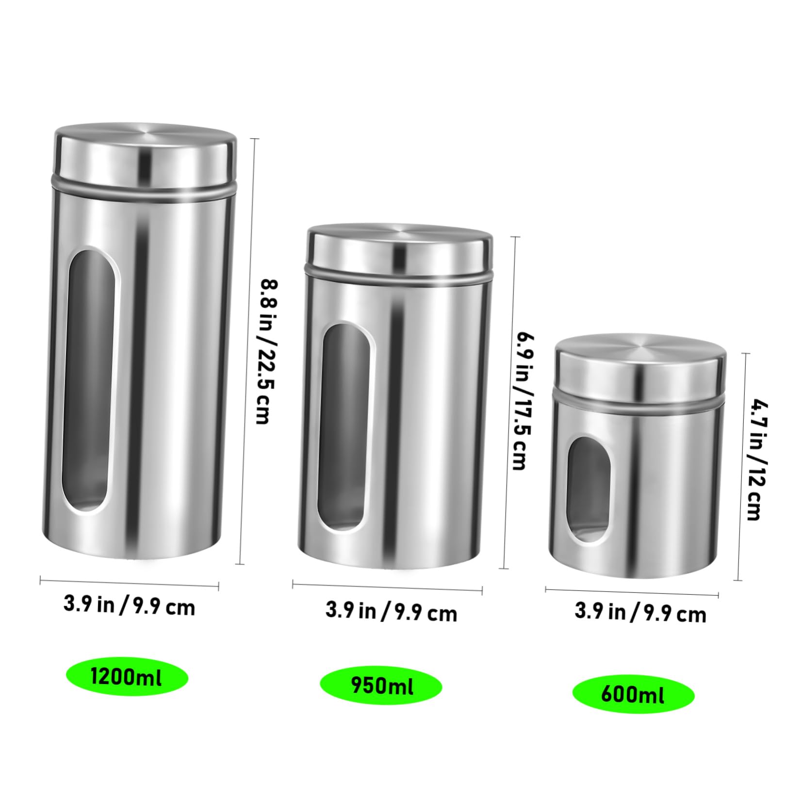 ABOOFAN Frascos De Almacenamiento De Cocina 3 Botes De Acero Inoxidable Con Ventana Para Alimentos y Granos