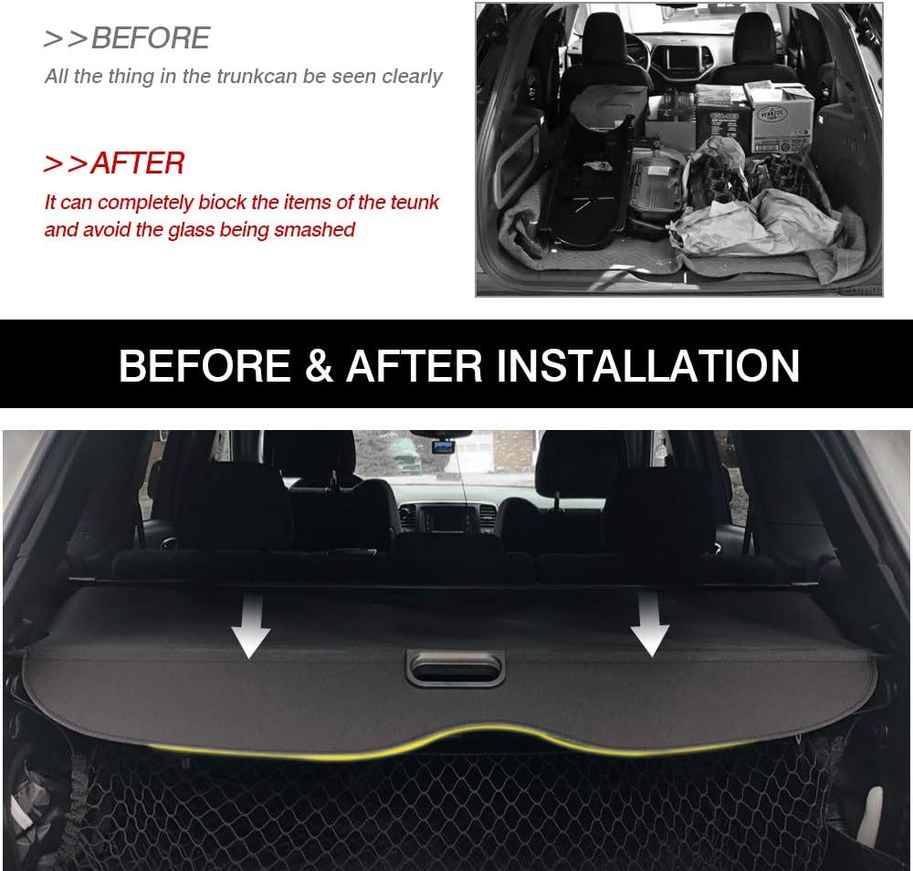 Powerty Compatible with Cargo Cover Jeep Grand Cherokee 2011-2019 2020 2021 Retractable Trunk Shielding Shade Cargo Luggage Cover No Gap (Not Fit 2021 Grand Cherokee L or 2022 Grand Cherokee)