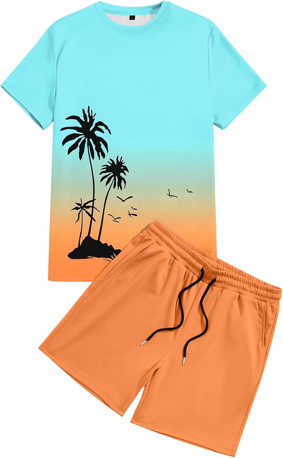LecGee Men's 2 Piece Short Sleeve Tracksuit Tropical Graphic T Shirt Hawaiian Tee Solid Shorts Set Summer Casual Outfits - Image 4