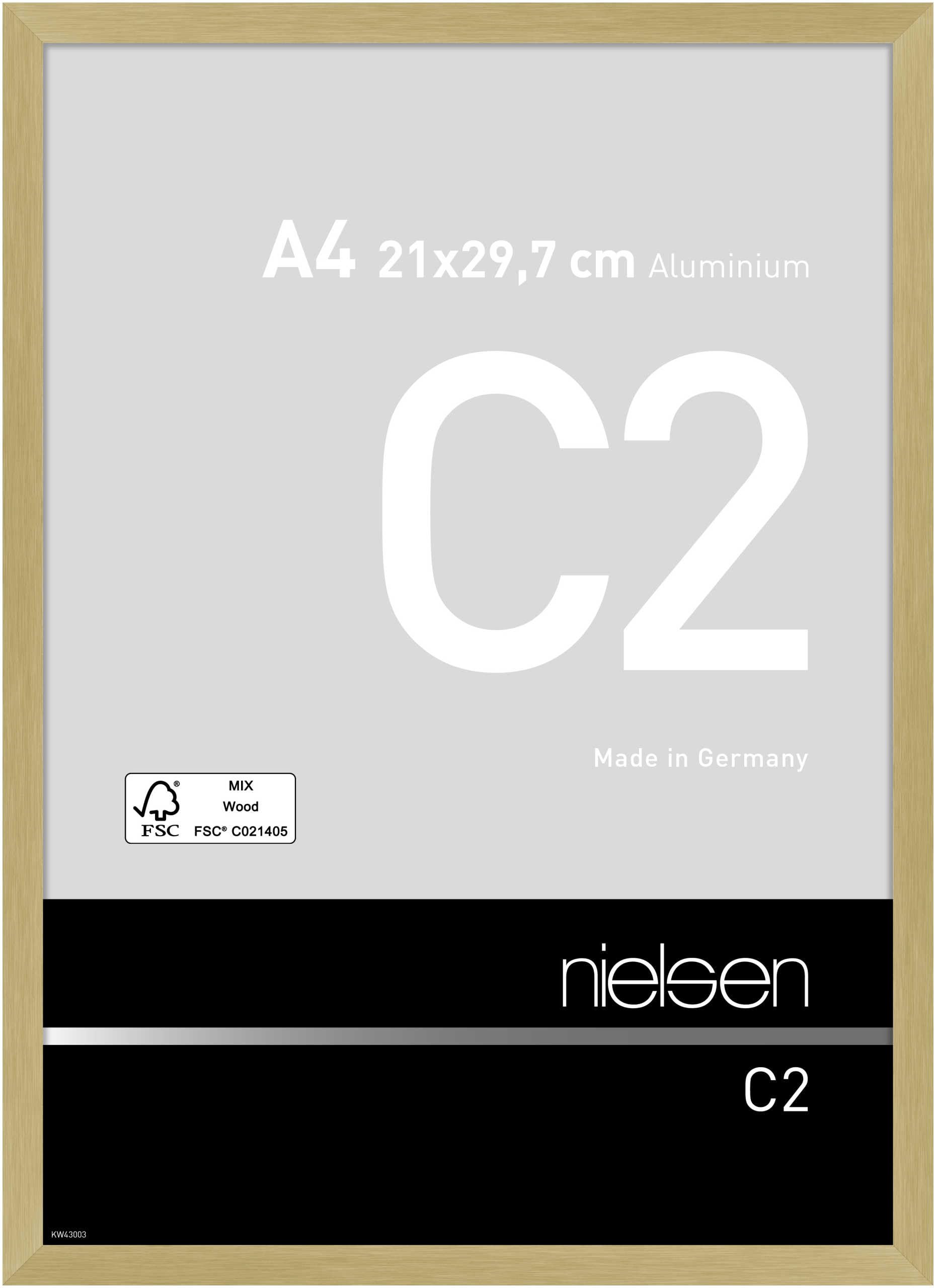 nielsen C2 Aluminium Picture Frame - Brushed Gold A4, 21x29.7cm - with Float Glass and Easy Push-Turn Clips