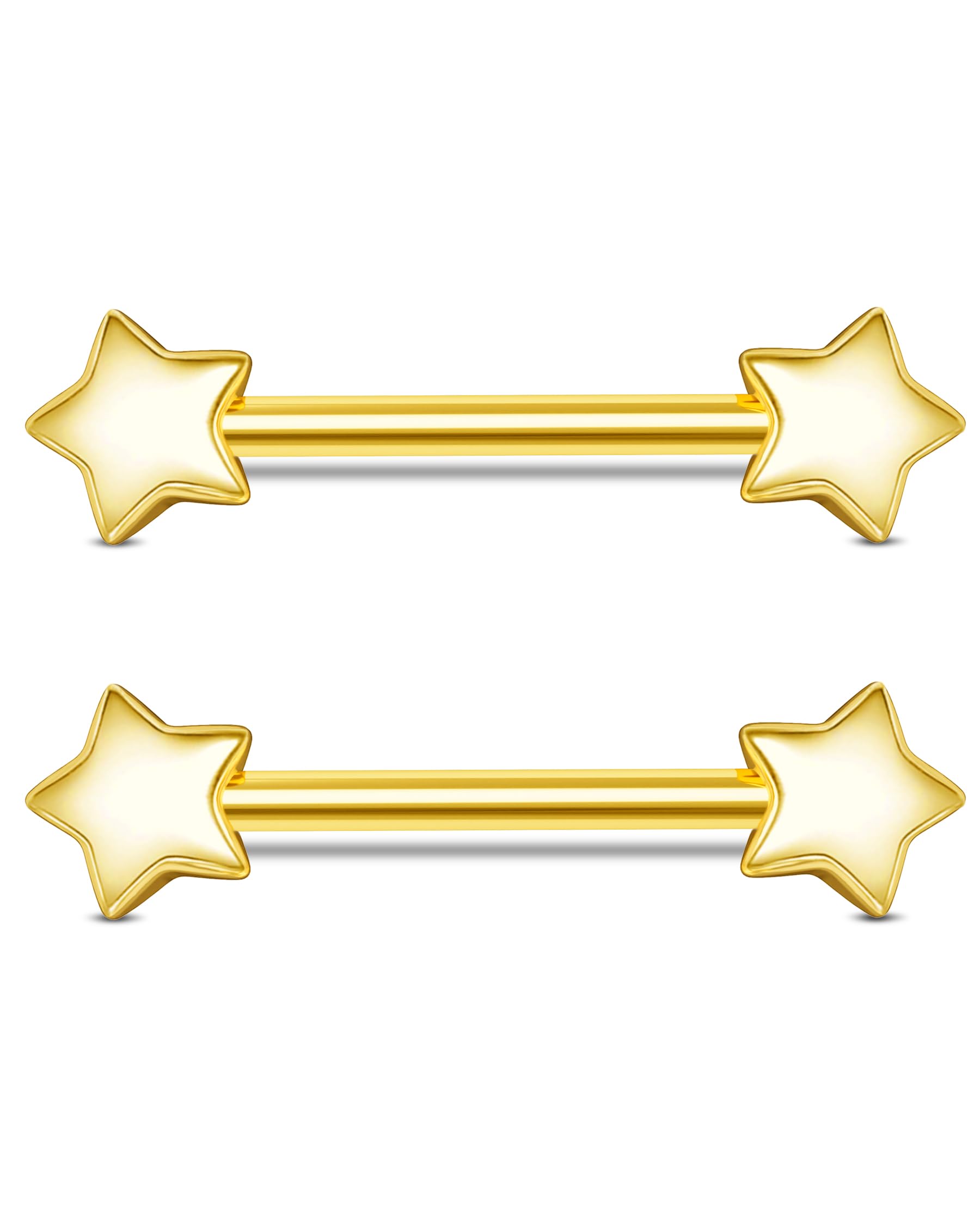 JewseenNipple Barbell 2PCS Nipple Bars Star Nipple Rings 14G Nipple Shield Surgical Steel Nipple Piercing Jewellery for Women Gold