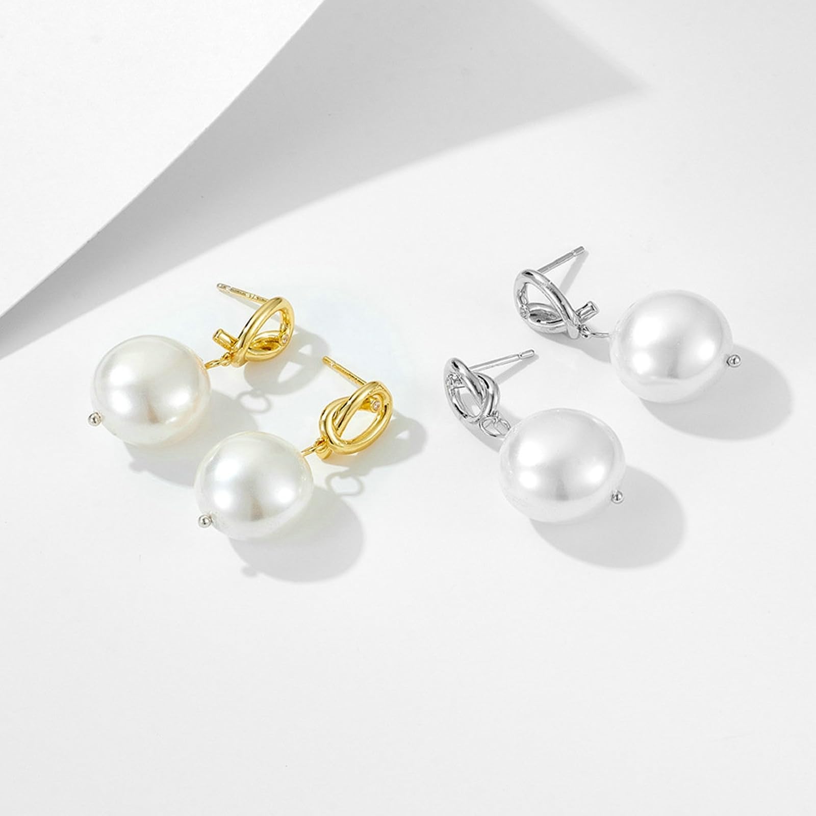 Pendientes colgantes de oro amarillo 750 585 375 de oro auténtico, pendientes para mujer, elegantes trenzados, nudos con diamantes redondos y perlas, pendientes para mujer, boda, sin níquel