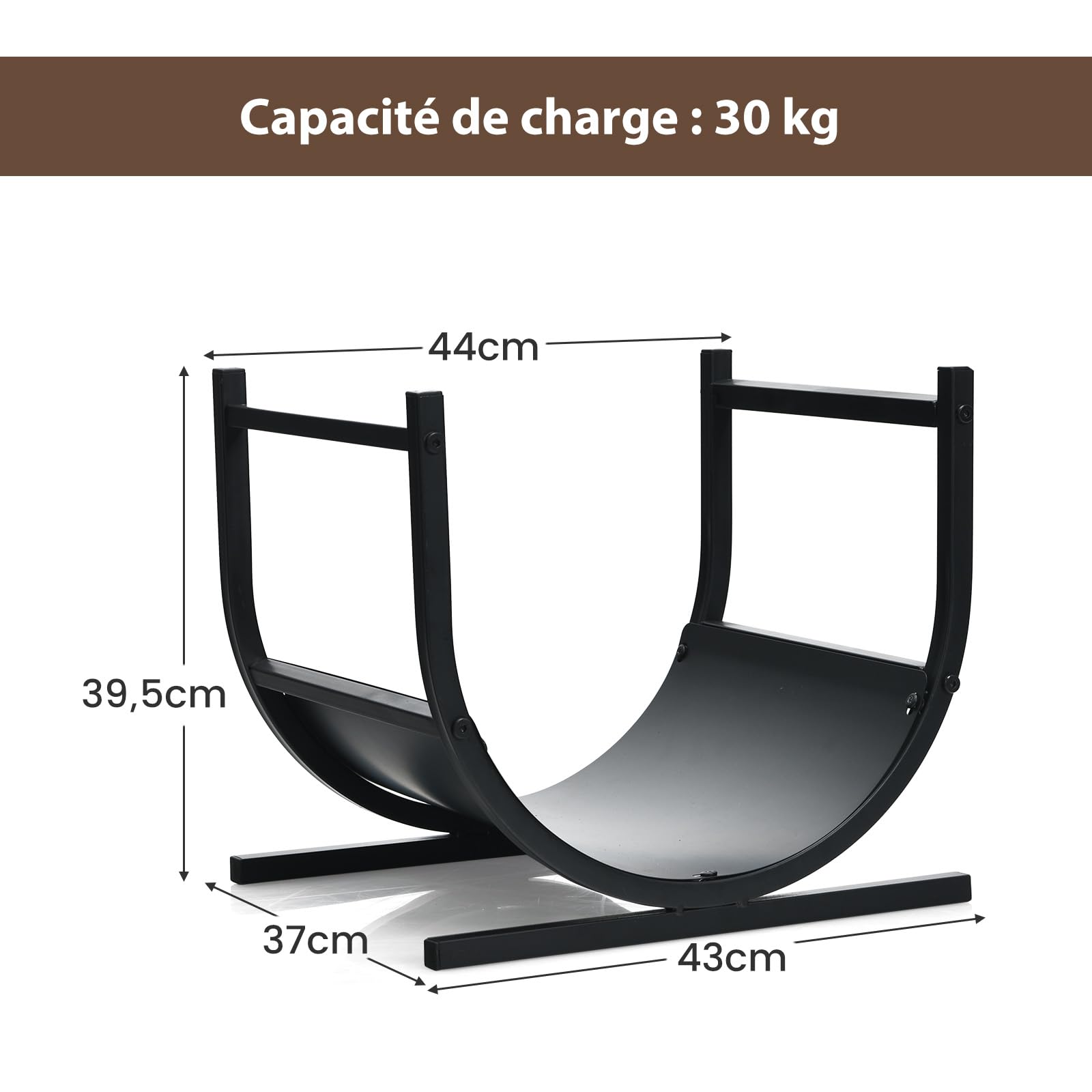GYMAX Range-bûches Intérieur avec Poignées, Porte-bûches en Métal, Support pour Bois de Chauffage en Forme U, Charge 30 kg, pour Extérieur, 43x36,5x39,5CM