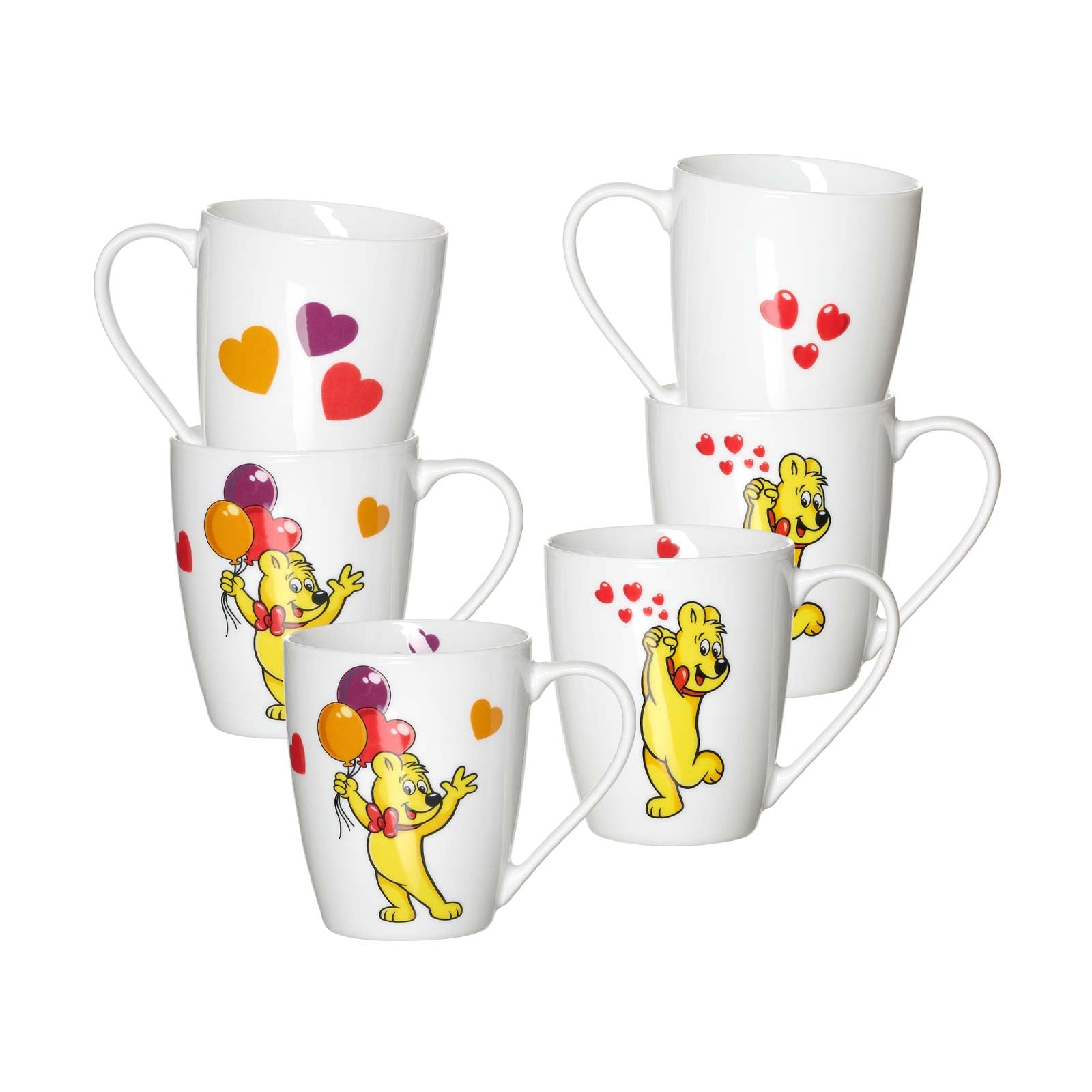 Ritzenhoff & Breker HARIBO Heart Becher 360 ml – 6er Set | Porzellan Tassen mit Goldbär Herz-Motiv | Spülmaschinenfest & Mikrowellengeeignet | Geschenkidee für Haribo-Fans