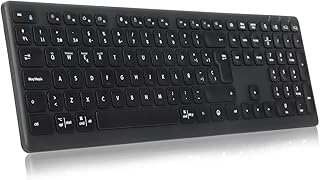 K9300 Teclado Inalámbrico Bluetooth, Silencioso Multi-Dispositivo para Windows, Tamaño Completo, Teclado Numérico, Teclas Multimedia, Larga Batería Duración,Compatible con Portátil,Ordenador,PC