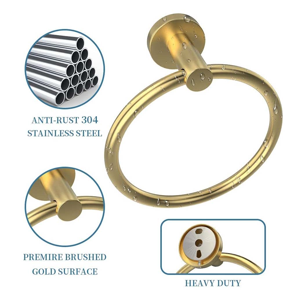 Gold Bathroom Hardware, NSCMQSL Bathroom Accessories Set Includes Toilet Paper Holder Round Towel Ring Robe Hook Wall Mounted,3 Pieces - Image 2