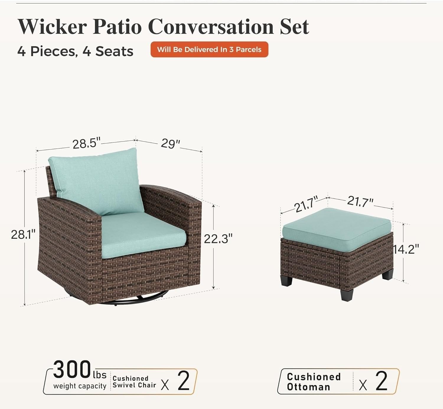 A Set of 4-piece Rotating Furniture, Made of Rattan, for Use in The Garden Or Yard.(4 Pieces Swivel Set)