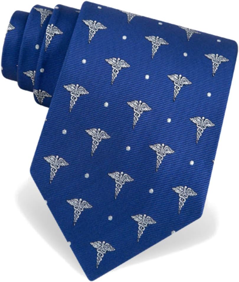 Men's Microfiber Blue Caduceus Medical Doctor Novelty Necktie Tie Neckwear