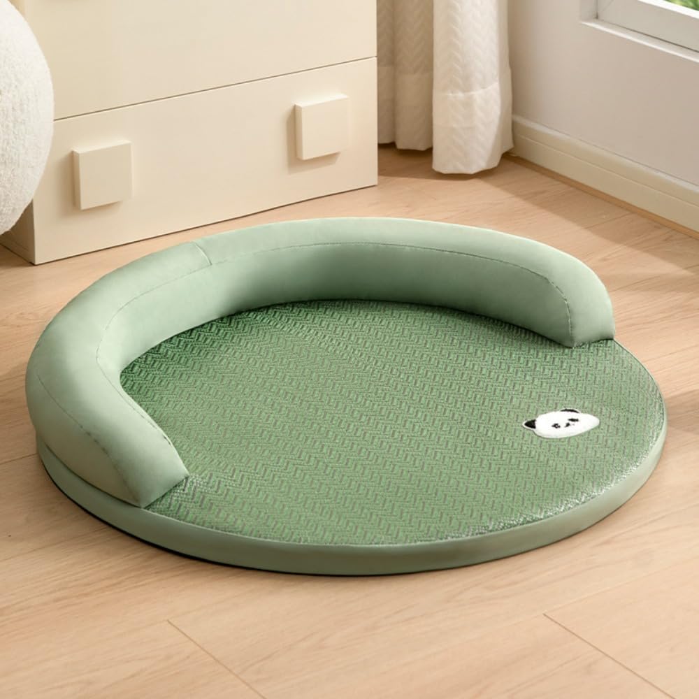 Rocky Green Okrągłe chłodzące legowisko dla zwierząt domowych - 4-sezonowa mata dla psa i kota ze zdejmowanym zmywalnym pokrowcem, gąbka o wysokiej odporności + bawełna PP, 6 uroczych wzorów (40 cm/50