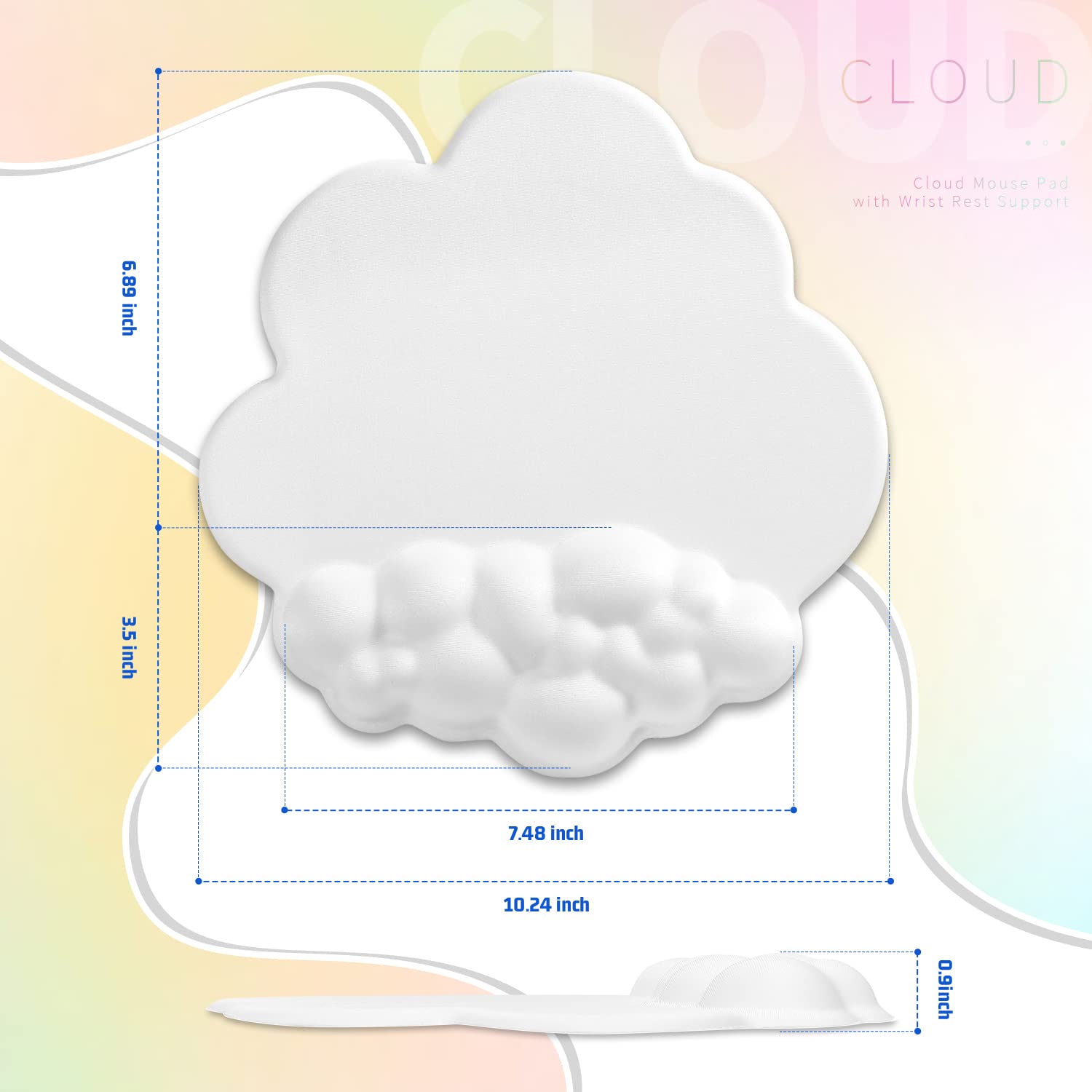 MANBASNAKE Cloud Mauspad, Handgelenkstütze, Tastatur, Handgelenkauflage, Set mit ergonomischem Memory-Schaum, rutschfeste Unterseite, Wolken-Untersetzer für Zuhause, Büro, Laptop, Desktop-Computer,