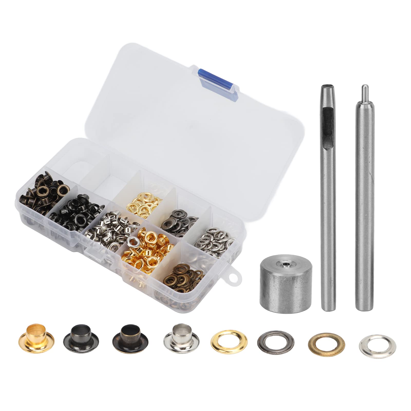 Cyrank 240 Uds. Juegos de Ojales con Ojales, Juegos de Ojales de Metal de 4mm con Herramientas de instalación, Ojales y Arandelas, Ojales para Zapatos, Ropa, artesanías de Cuero