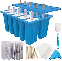 Vista 9 de Miaowoof Moldes caseros para paletas de hielo, fabricante de paletas de hielo de silicona sin BPA de 10 cavidades, con 50 palitos, 50 bolsas, 10