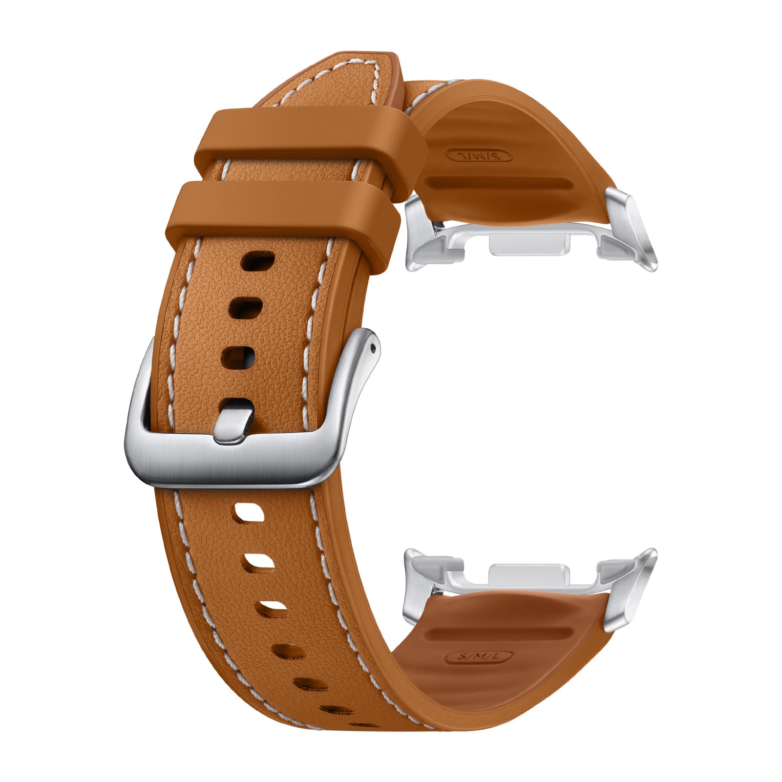 Galaxy Watch 8 Series Hybrid Band, Vegan Leather, Signature Stitch, Dynamic Lug System, Flexible Fit, Compatible with Galaxy Watch 8 and Watch 8 Classic, S/M/L Carmel