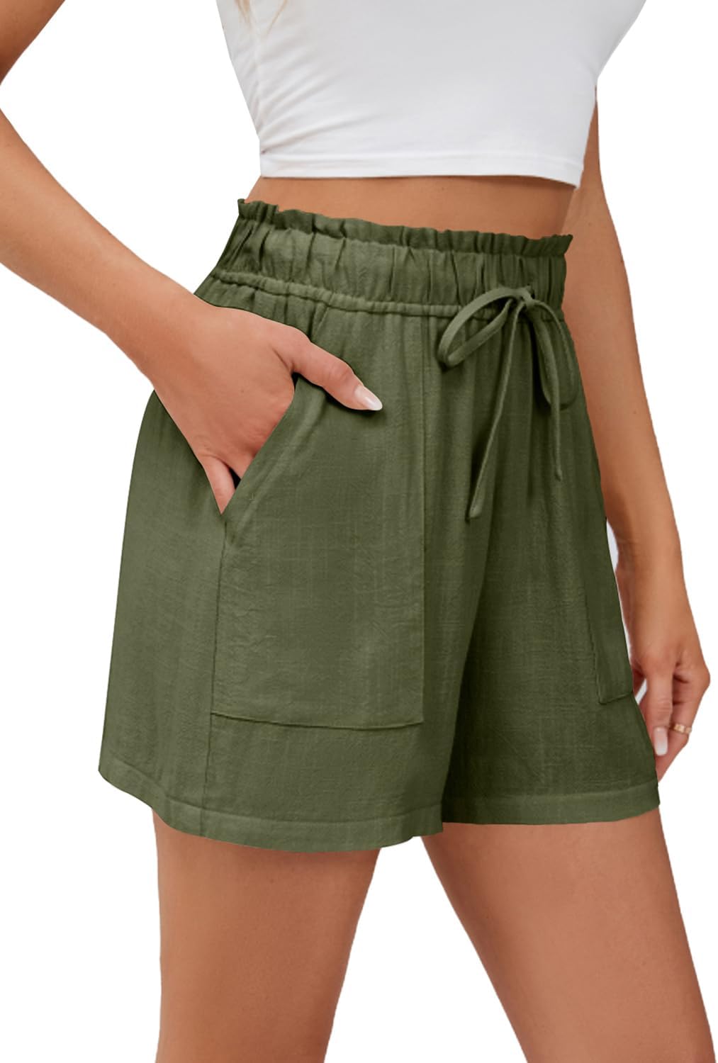 Hody Lovy Linen Beach Vacation Shorts for Women Dressy Casual Summer Outfits High Waisted Lounge Comfy Wide Leg Loose - Image 4