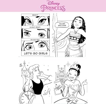 Disney Princess Coloring Book for Adults and Kids, Black & White Sheets, Velvet Coloring Pages, Stickers, Washable Markers