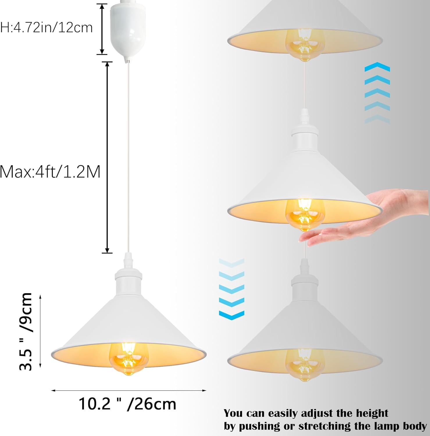 Adjustable Height Halo Track Lighting Pendants, 4 Ft Cord, H-Type Track Lighting Pendants with Retro Cone, E26 Smart LED Edison Bulbs Track Mount Pendant Light for Kitchen Island, 10.2"