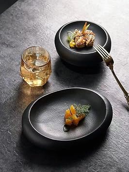 Exquisite Plates, Ceramic ice Bowls, Steak Plates, Pasta Plates, Restaurant Cakes, Salad Bowls, Plates, Hotel Creative Western-Style Oval Tableware,2-One Size