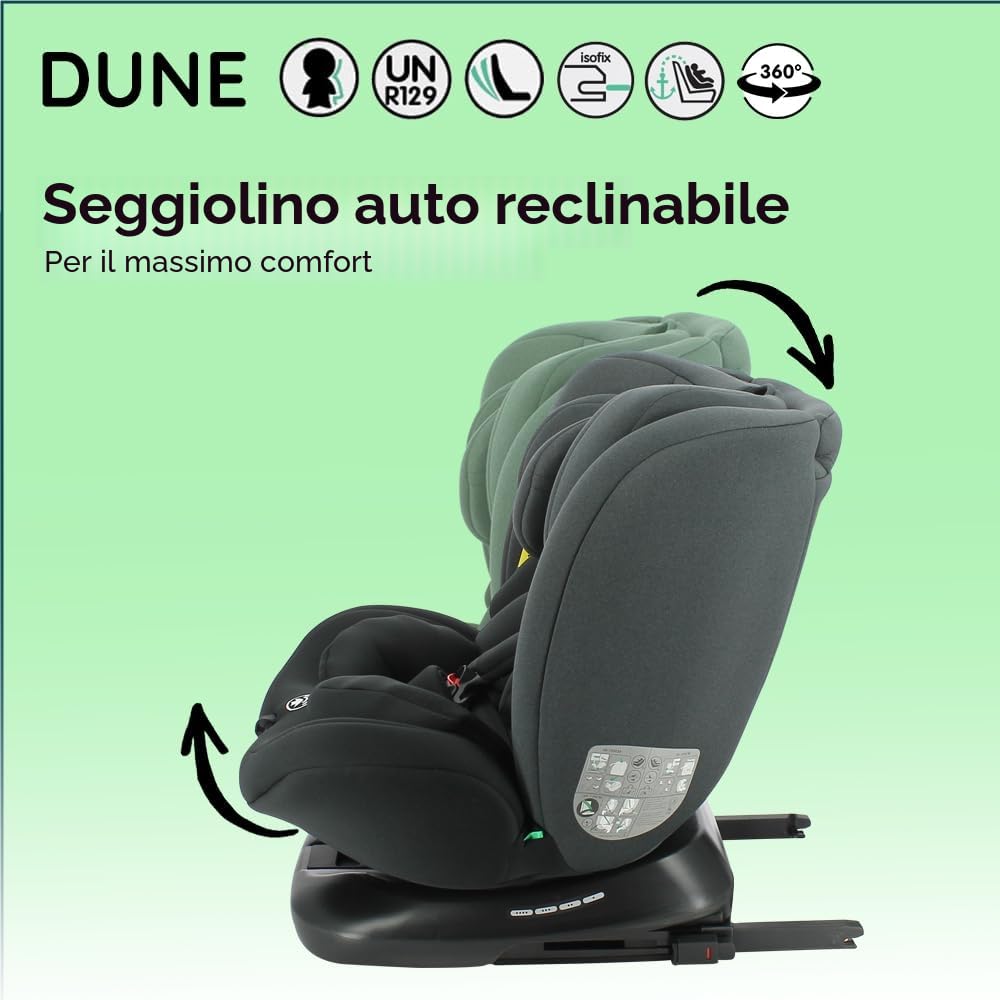 Nania Dune, Seggiolino auto i-Size, Girevole 360, evolutivo, nascita e fino a 12 anni circa, Gruppo 0/1/2/3, 40-150 cm, Seggiolino Auto ISOFIX, Rotazione 360, reclinabile, Poggiatesta regolabile