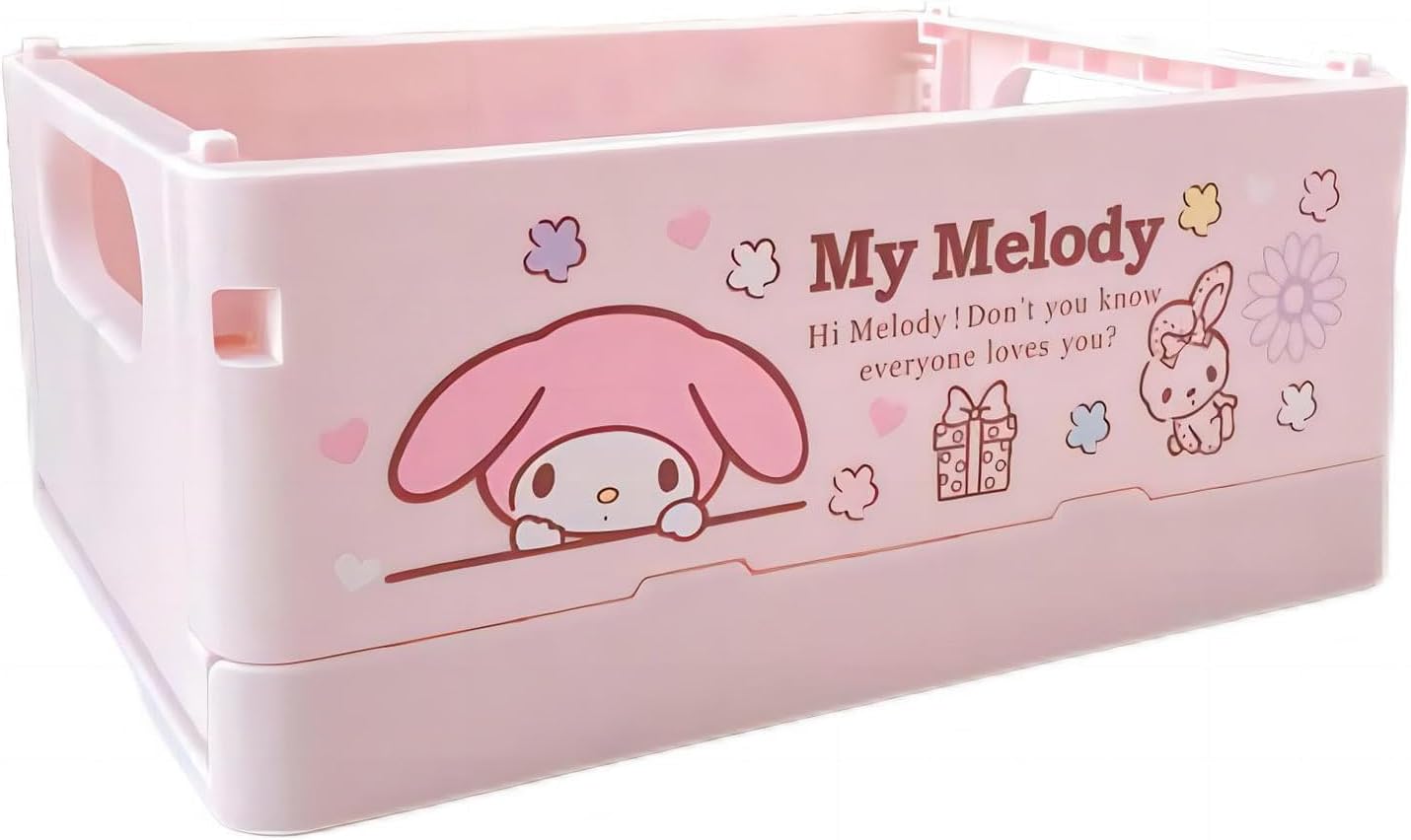 GOUYORQUMy Melody Cute Storage Box, Kawaii Mini Organizer for Girls, Foldable Baskets, Office Desk Bathroom Vanity Room Decor, Gift for Girls Women Kid