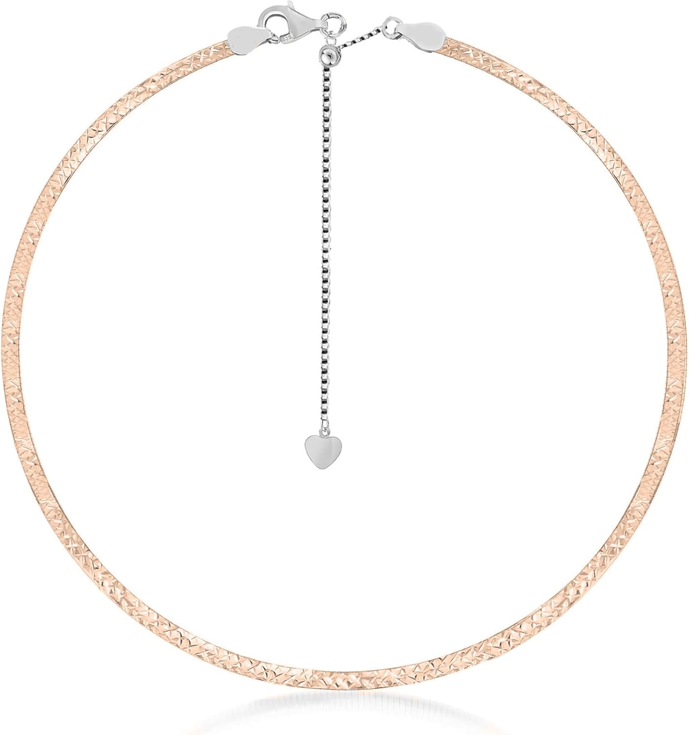Savlano 925 Sterling Silver 2MM, 4MM Diamond Cut Omega Reversible Necklace - 18K Gold Plated 2-Sided Adjustable 14-17.5 Inch Necklace for Women - Made in Italy